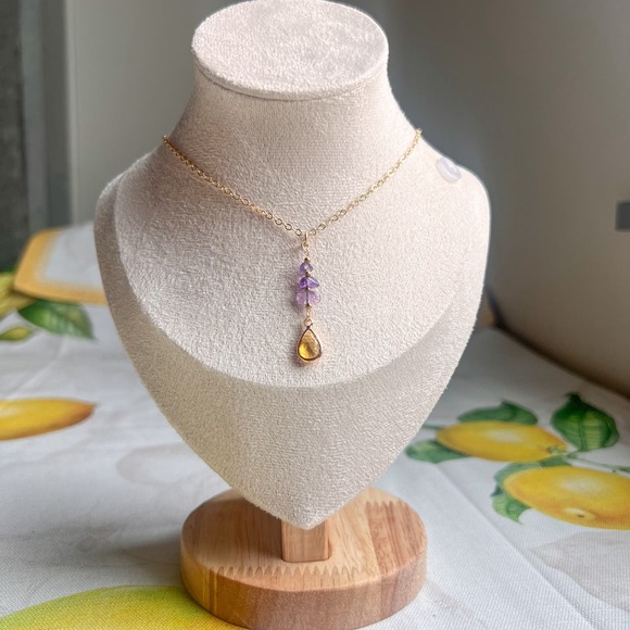 Lavender Necklace Citrine Honey Lemon Summer Amethyst Pearl Casual Necklace 25$